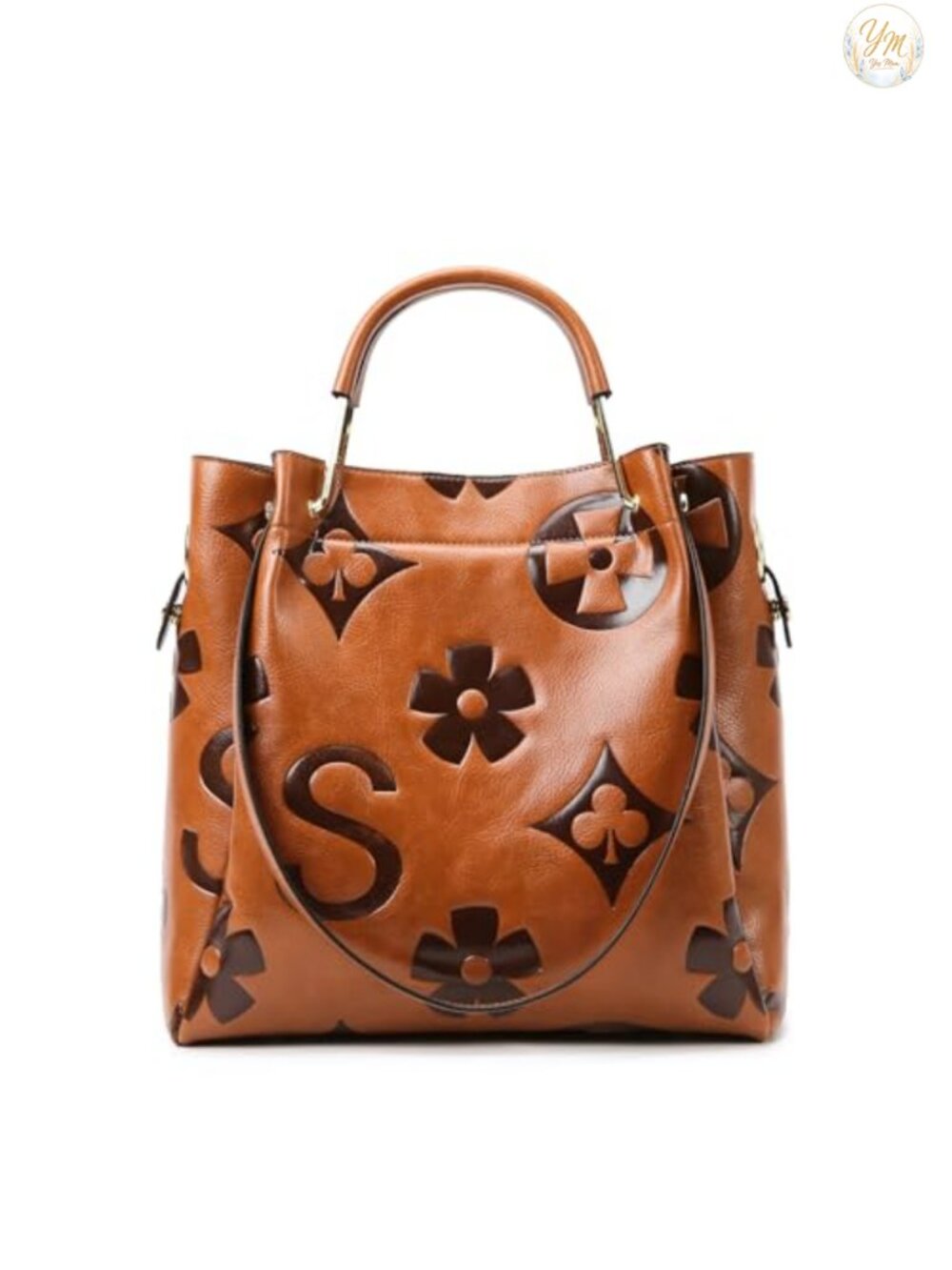 Vegan Leather Embossed Top Handle Handbag Set Large Shoulder Bucket Tote with